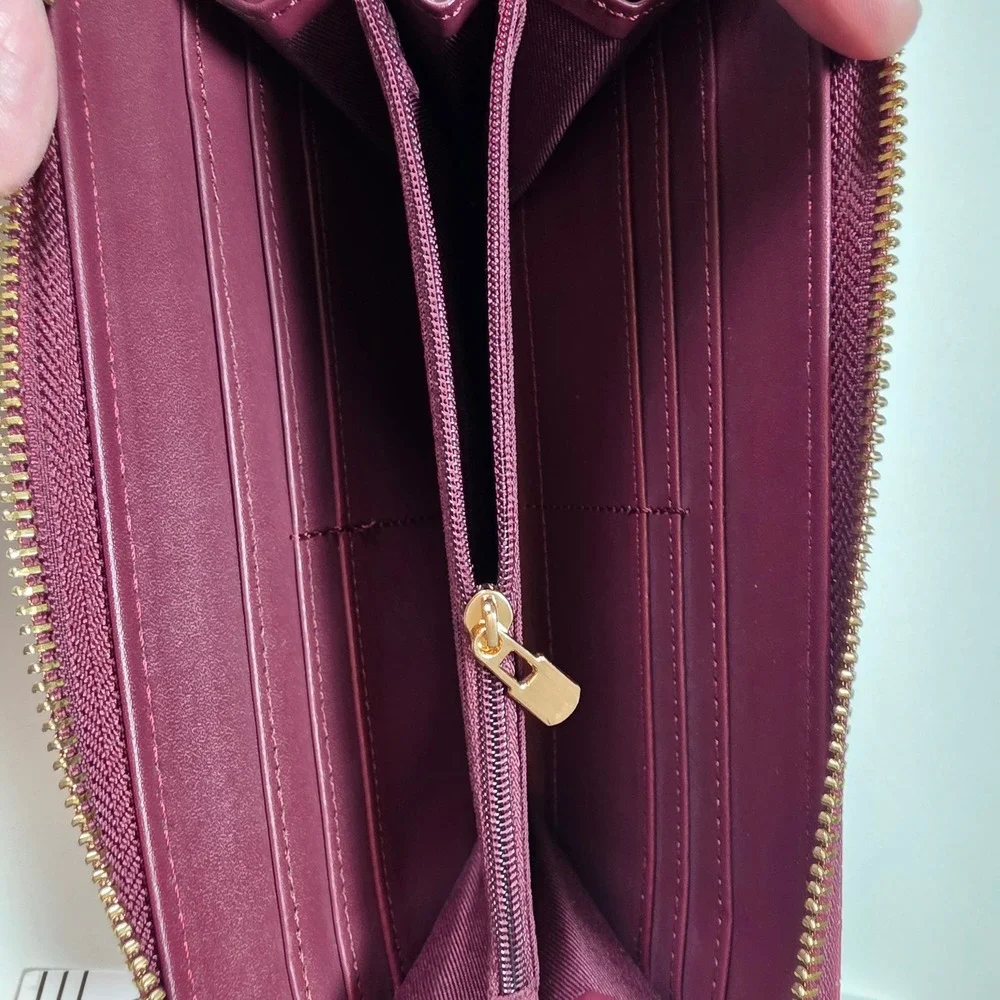 Ophelia Roe Burgundy Croc Embossed Zip Around Wallet Gold Tone Hardware NWT